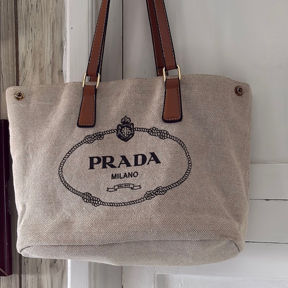 Prada Cream and Brown Tote Bag